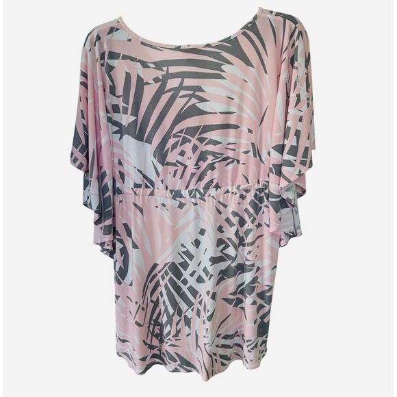 Tori Richard Pink Gray Tropical Leaf Print Top Size L Made in Hawaii USA - Picture 2 of 6